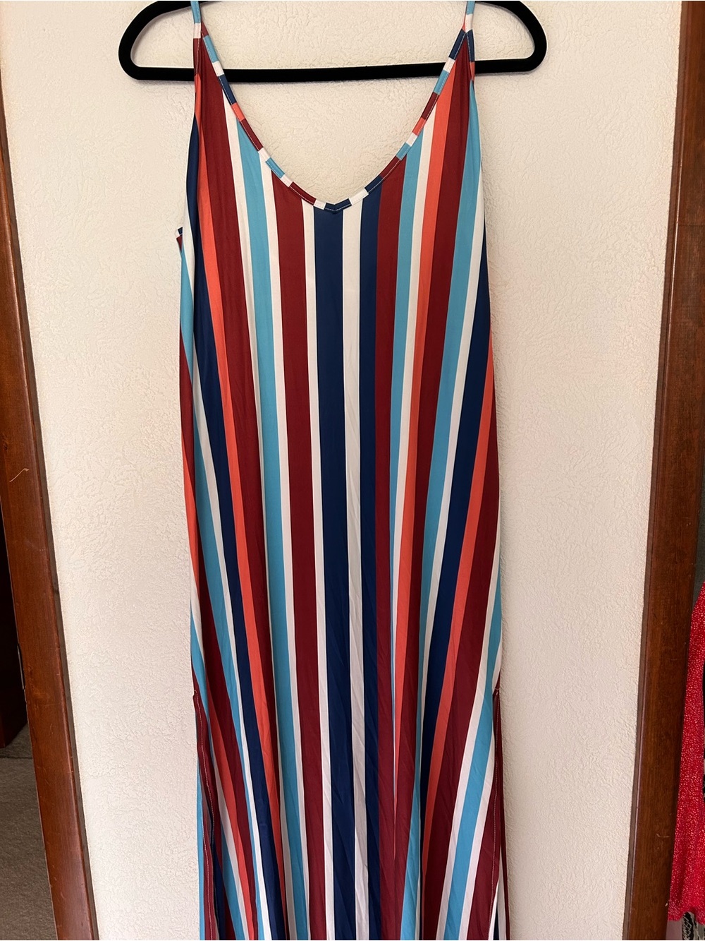 Zara Multi-Stripe Slip Dress in Red, Navy & Teal